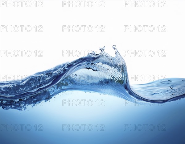 Water wave underwater blue ocean. Water wave with bubbles, AI generated