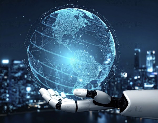 Futuristic AI chatbot hologram symbolizing digital communication, smart assistance, and innovative technology, AI generated