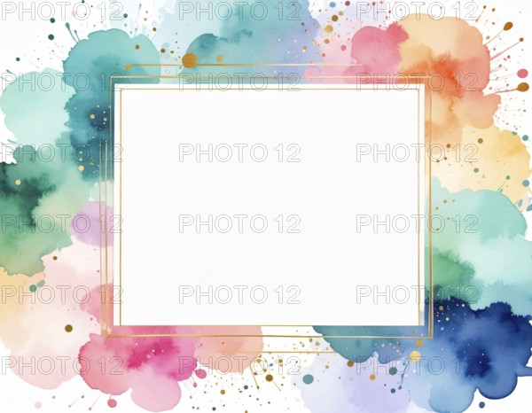 Watercolor splash with framed blank center, a modern art print for creativity, elegance, and versatile design, AI generated