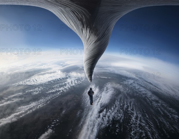 Tornado concept image showing powerful funnel cloud, symbolizing destructive natural forces, extreme weather, and atmospheric danger, AI generated