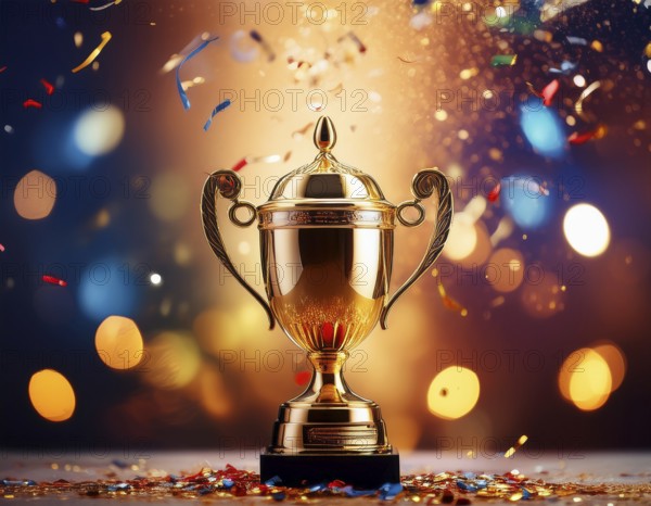 Concept of celebration and achievement. Goal achievement concept.. Winner champion trophy cup, AI generated
