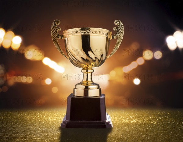 Concept of celebration and achievement. Goal achievement concept.. Winner champion trophy cup, AI generated