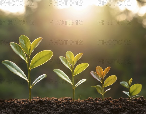 Growing Plant Sequence - a seedling grows progressively- metaphor for success or growth, AI generated