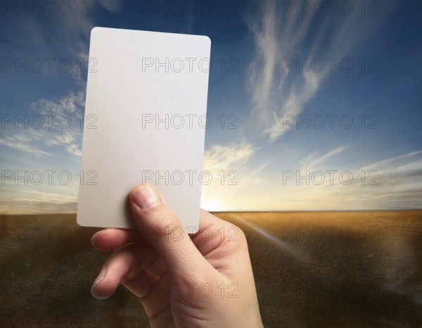 Hand holding a sheet of paper in hand.. AI generated image, ai