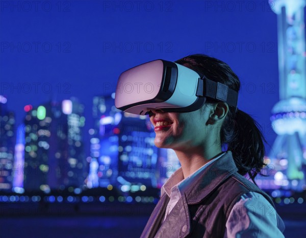 A VR headset user immersed in gaming and metaverse, representing digital entertainment, interaction, and futuristic experiences, AI generated