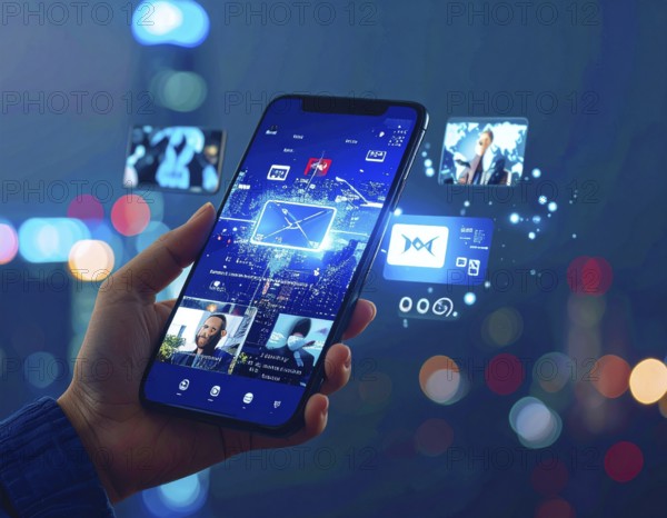 Futuristic AI chatbot hologram floating, symbolizing digital communication, smart assistance, and innovative technology, AI generated