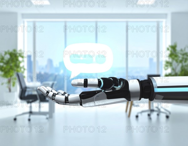 Futuristic AI chatbot hologram symbolizing digital communication, smart assistance, and innovative technology, AI generated