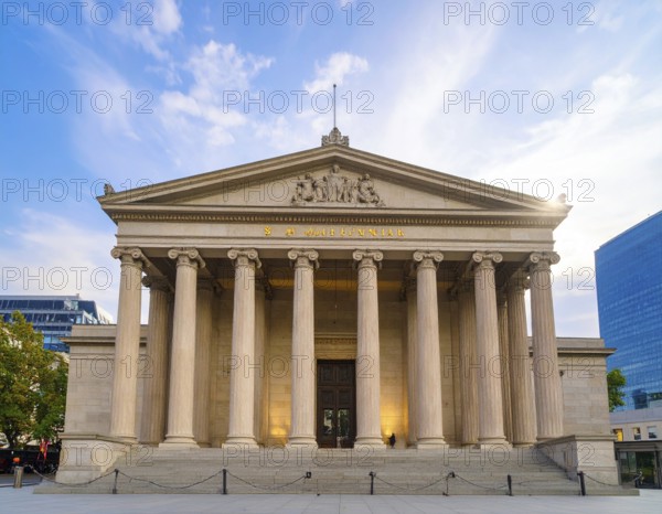 Bank building facade with classical columns, symbolizing finance, economic stability, investment power, and institutional financial heritage, AI generated