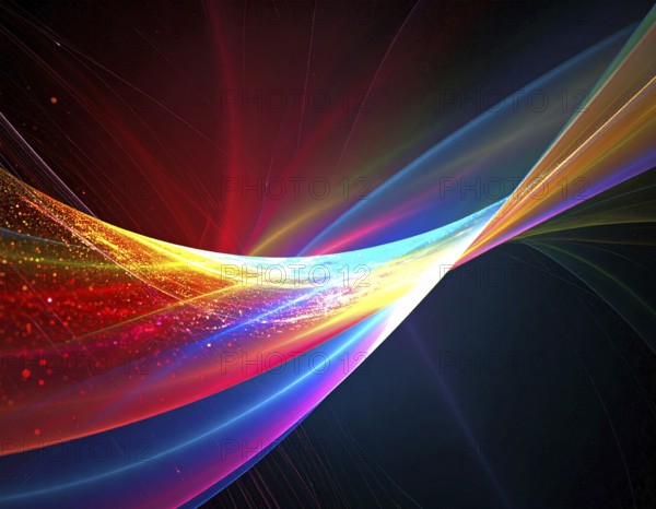 Abstract technology network wall art with glowing multi-color lines and nodes, futuristic digital background for modern décor, AI generated