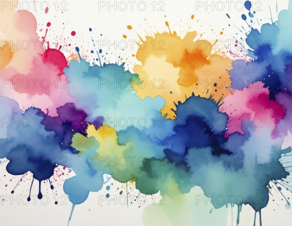Watercolor splash art on white background, modern abstract poster for stylish décor, creativity, and timeless elegance, AI generated