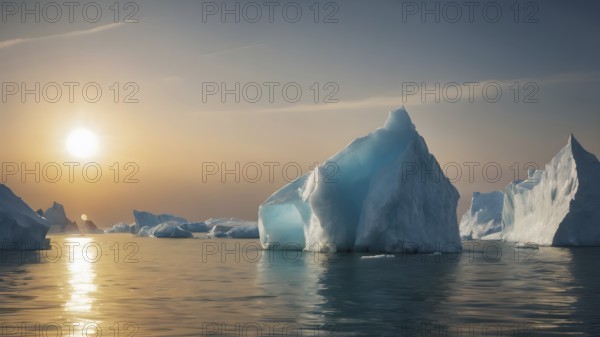 Melting iceberg in sea art print, symbolic wall decor reflecting climate change, nature's fragility, and environmental awareness, AI generated
