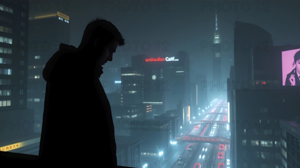 Celebrate ambition with man silhouette cityscape art, a motivational poster symbolizing dreams, growth, and modern journeys, AI generated