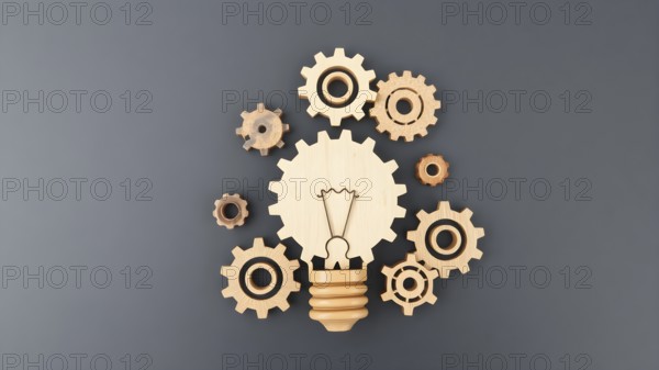 Light bulb with gears concept poster symbolizing creativity, invention, innovation, mechanical design, and bright visionary ideas, AI generated