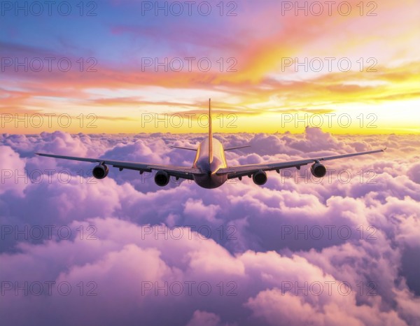A breathtaking airplane sunset wall art print symbolizing travel, freedom, and modern aviation-inspired dream journeys, AI generated