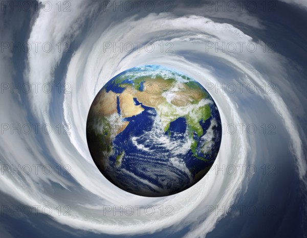 Tornado concept image showing powerful funnel cloud, symbolizing destructive natural forces, extreme weather, and atmospheric danger, AI generated
