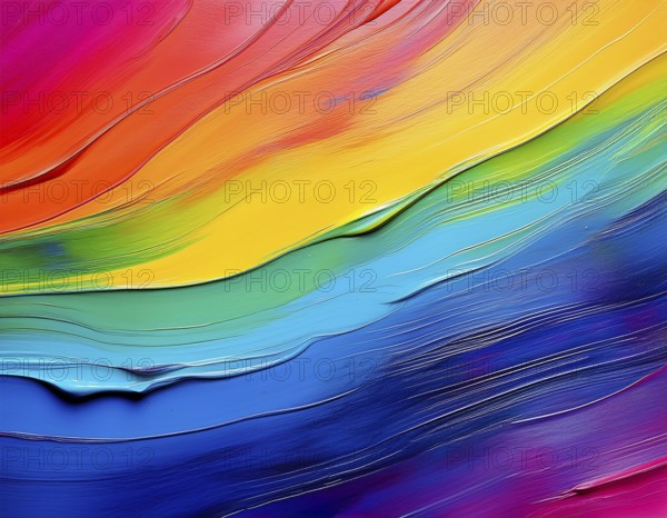 Vibrant rainbow brush strokes create abstract artistic background, blending vivid hues into modern expressive design for inspiration, AI generated