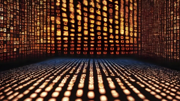 Digital matrix movie screen poster featuring green falling code and futuristic cyberpunk design for modern technology-inspired décor, AI generated