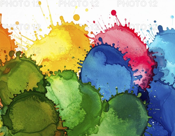 Watercolor splash art on white background, modern abstract poster for stylish décor, creativity, and timeless elegance, AI generated