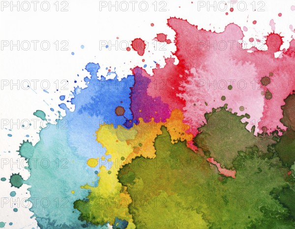 Watercolor splash art on white background, modern abstract poster for stylish décor, creativity, and timeless elegance, AI generated