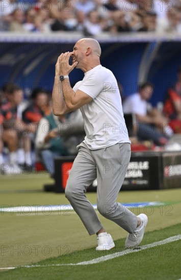 Coach Christian Ilzer TSG 1899 Hoffenheim desperate disappointment disappointed after missed goal chance gesture gesture Football Bundesliga, PreZero Arena, Sinsheim, Baden-Württemberg, Germany