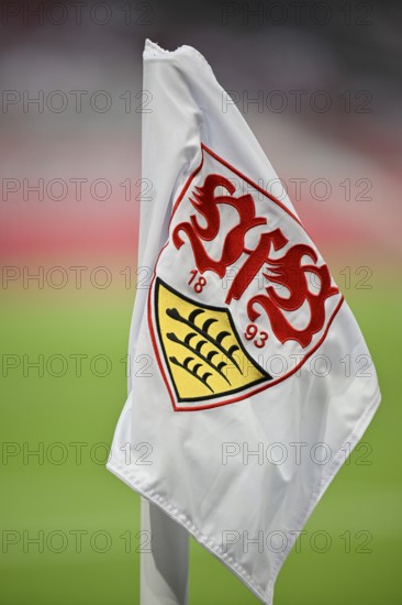 Corner flag with crest, logo, VfB Stuttgart, Football Bundesliga, MHPArena, MHP Arena Stuttgart, Baden-Württemberg, Germany