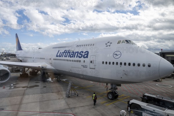 Lufthansa Boeing 747-400 jumbo jet at Frankfurt Airport, Germany