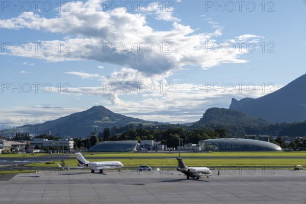 Parked aircraft at Salzburg Airport, Austria