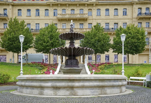 Goethe Fountain, Goethe Square, spa town in the Imperial Forest, Mariánské Lázne, Mariánské Lázne, Czech Republic, Czech Republic