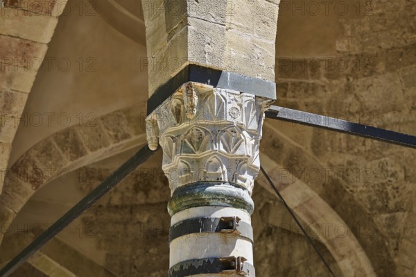 Detailed view of a stone capital and arch in a historic building, Recep Pasha Mosque, Old Town, Turkish Quarter, Rhodes Town, Rhodes, Dodecanese, Greek Islands, Greece