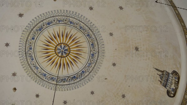 Artistic fresco of a star on a mosque dome, Ibrahim Pasha Mosque, Old Town, Turkish Quarter, Rhodes Town, Rhodes, Dodecanese, Greek Islands, Greece