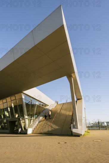 View of the stairs to the viewing point of the Hamburg Cruise Centre Altona, people as accessories, Hamburg, Germany