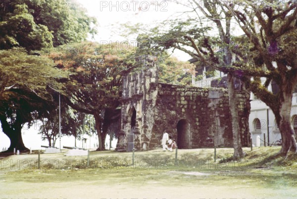 Porta de Santiago, historic Portuguese gateway of A Famosa fortress, Malacca or Melaka, Malaya, Malaysia, south east Asia 1964
