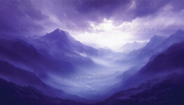 Breathtaking View Of Majestic Mountains Beneath A Canopy Of Stunning Violet Skies Creates A Serene And Peaceful Landscape, AI generated