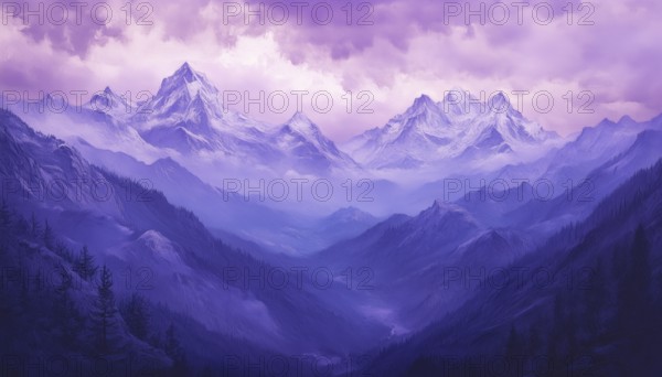 The Magnificent Beauty Of Violet Skies Above A Majestic Mountain Range: Experience The Breathtaking Views In All Their Glory, AI generated
