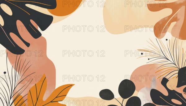 Abstract Shapes And Tropical Leaves: Creative Instagram Main Feed And Post Template With Copy Space And Earth Tone Images, AI generated