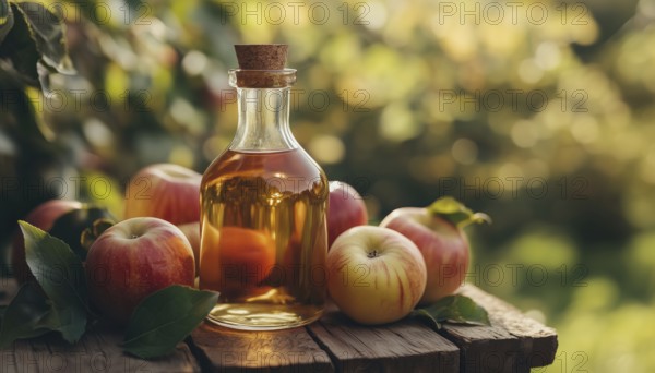 Fresh Apples And Apple Cider Vinegar In Glass Bottle - A Perfect Combination For Health And Flavor Enhancement In Your Kitchen, AI generated
