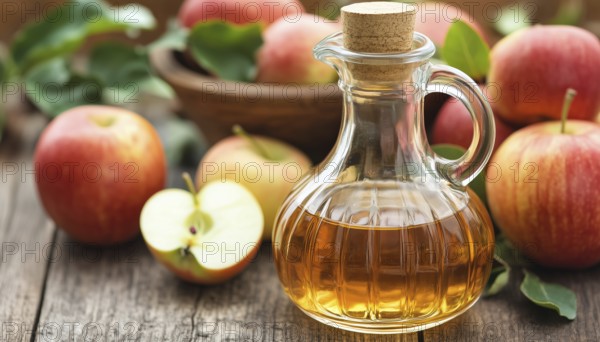 Fresh Apples And Apple Cider Vinegar In A Glass Bottle - A Perfect Combination For A Healthy Lifestyle And Delicious Recipes!, AI generated