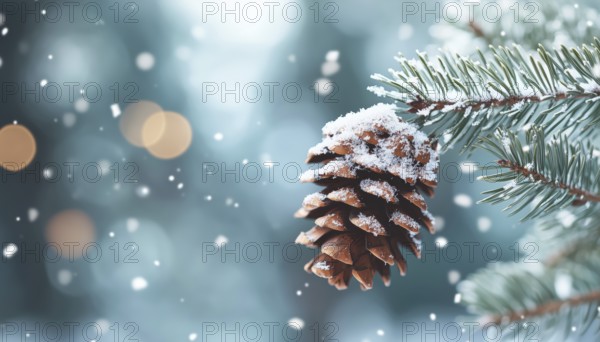 Festive Fir Branch Adorned With Pine Cone And Snowflakes For A Stunning Christmas Holiday Decoration. Celebrate The Season With Nature'S Beauty, AI generated