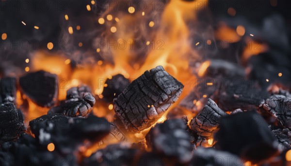 Abstract Defocused Sparks And Hot Flames In Charcoal For Barbecue: Enhancing The Grilling Experience With Intense Heat And Visual Appeal, AI generated