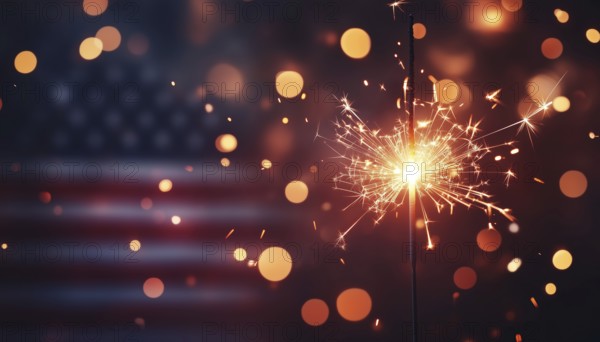Abstract Defocused Lights On American Flag With Sparkler For 4th Of July Independence Day And Memorial Day Celebrations In The Usa, AI generated