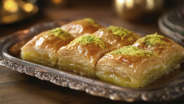Delicious And Sweet Treat Consisting Of Layers Of Phyllo Pastry Filled With Chopped Nuts And Held Together With Honey Or Syrup. Rich And Decadent Dessert, AI generated