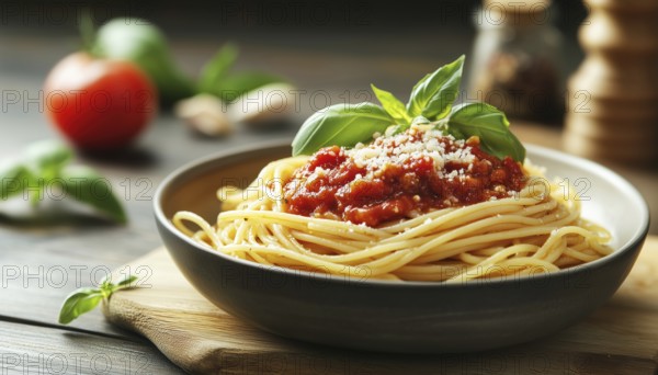 Classic Italian Spaghetti Bolognese: A Mouthwatering Appetizer Featuring Delicious Pasta Served With Savory Tomato Sauce. Perfect For Any Occasion, AI generated