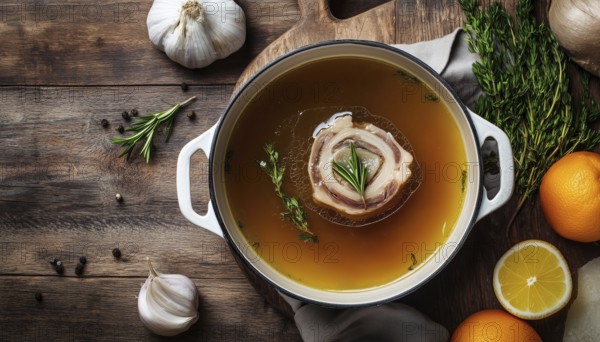 Making Nourishing Beef Bone Broth: Slowly Simmered Bones Release Collagen For Essential Amino Acids, The Body'S Protein Building Blocks, AI generated