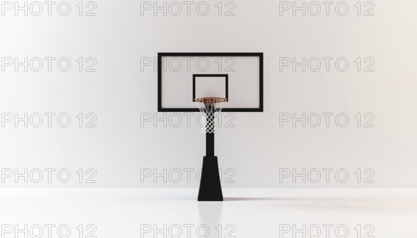 Simple Black Basketball Hoop With Net And Backboard In Front-Facing View Against White Background, Ideal For Any Space And Game Day Requirements, AI generated