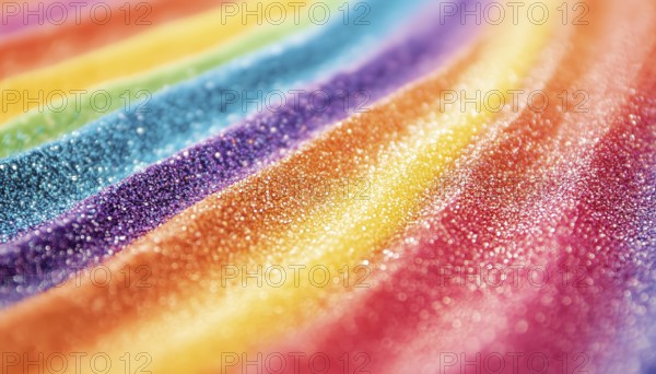 Vibrant Rainbow Coloured Sand Close Up With White Copy Space. Capturing Sand'S Texture, Motion, Form, And Chromatic Diversity, AI generated