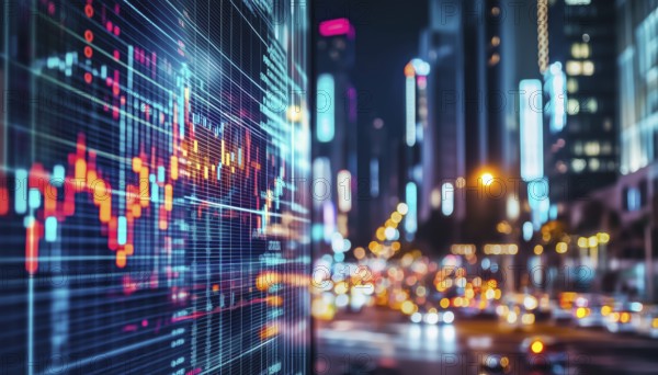 Capturing The Intersection Of Stock Market Data Processing And Night City Traffic: A Glimpse Into Global Economy And Business Technology, AI generated