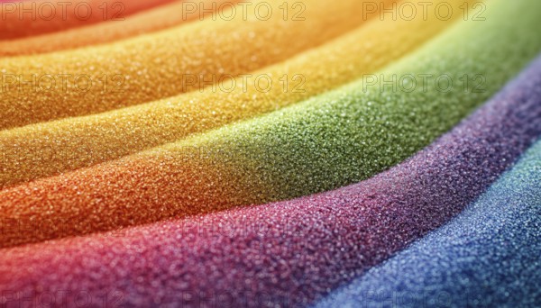 Vibrant Rainbow-Colored Sands Close Up With White Background And Space For Text. Focus On Sand'S Texture, Motion, Shape, And Color, AI generated