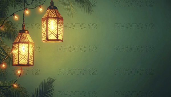 Retro Ethnic Shape Lightbox With Glowing Bulb On Green Background For A Festive Sale Event - Vintage Inspired Decor, AI generated