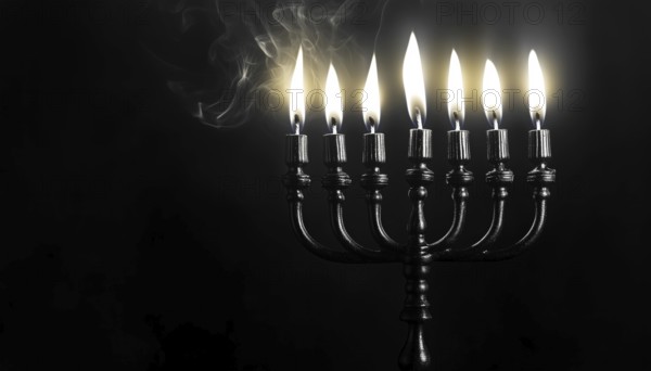 Black Hanukkah Menorah: A Powerful Religious Symbol Of Judaism, Perfect For Celebrating The Festival Of Lights. Illuminate Your Home With Tradition, AI generated