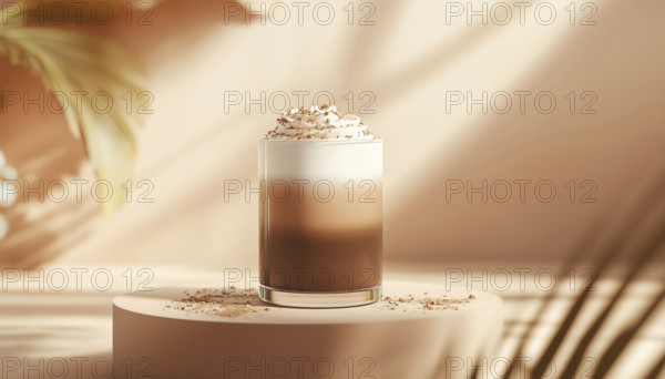 Podium Stage Social Media Post Template For Drink Product Featuring Brown Chocolate Drink Mockup And Cafe Menu Content List, AI generated
